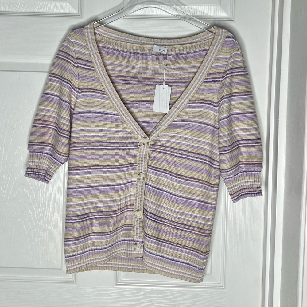 NWT Ecru Striped Cable Knit Top Sz M
